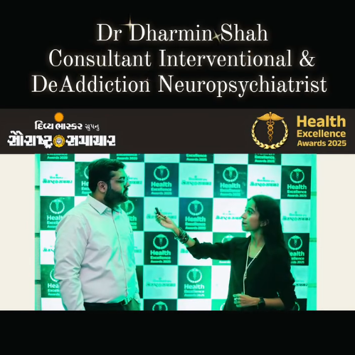 At the Health Excellence Awards 2025, Dr. Dharmin Shah, Consultant Interventional & DeAddiction Neuropsychiatrist at Manas Neuropsychiatry Hospital, addressed a critical message to today’s youth and families — about understanding addiction not as a weakness, but as a mental health condition that needs compassion and professional care.